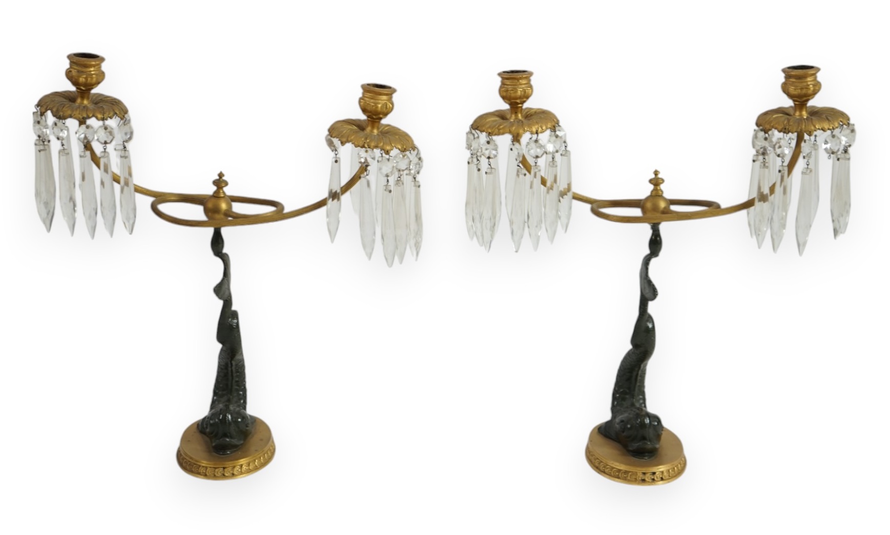 A pair of 19th century bronze and ormolu twin sconce candelabra